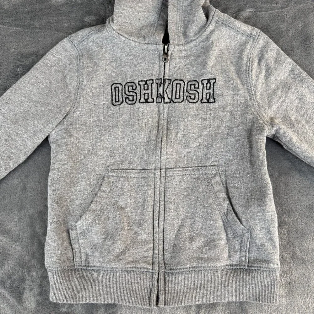 OshKosh Bgosh Hooded Jacket 18 Months Gray Full Zip Embroidered Rugged Spell Out